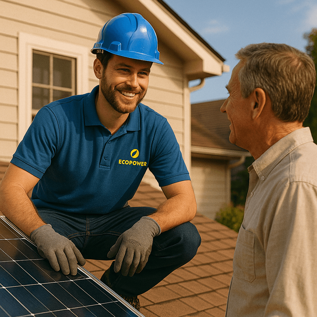 Solar & Backup Power Systems in the Garden Route | EcoPower 4 ecopower technician chatting homeowner